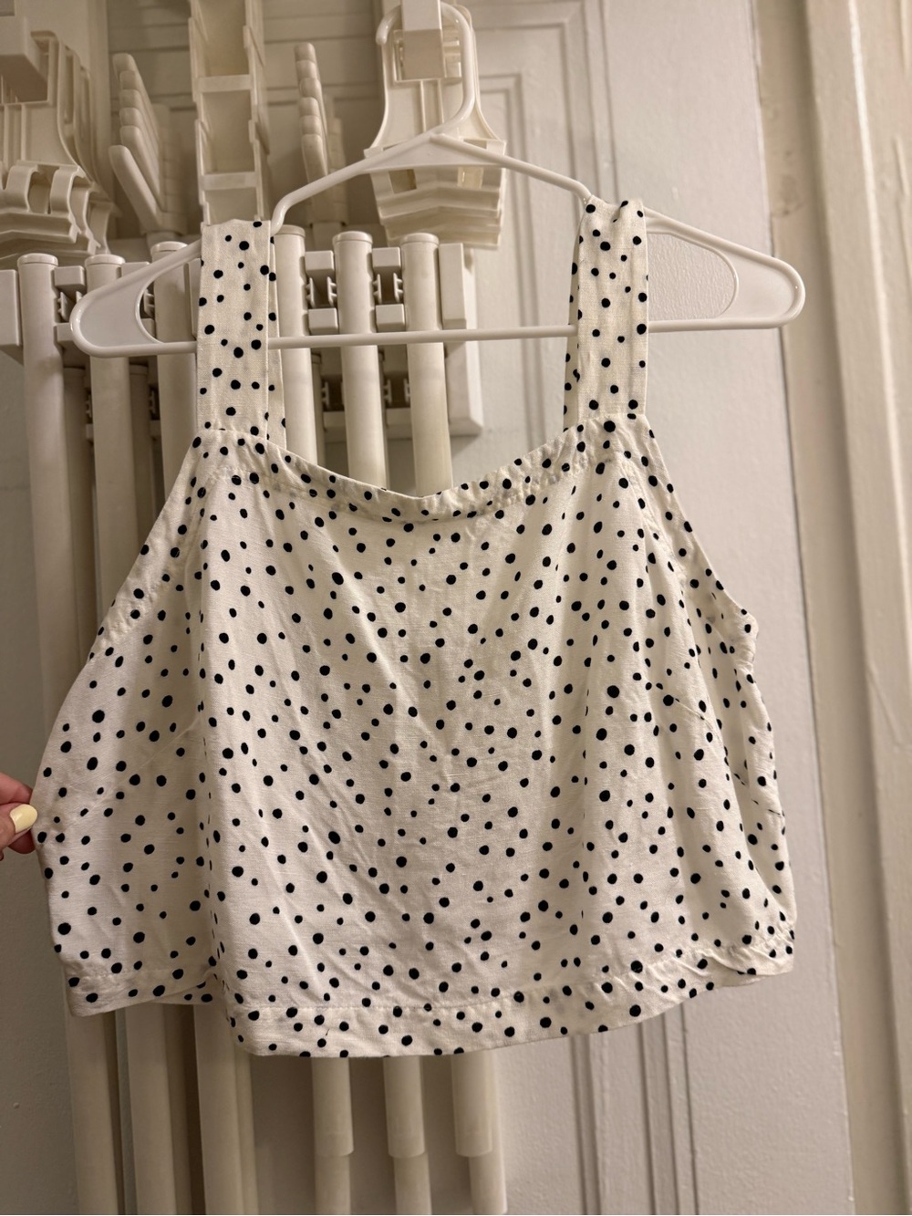 LOFT White Cropped Tank with Black Polka Dots
